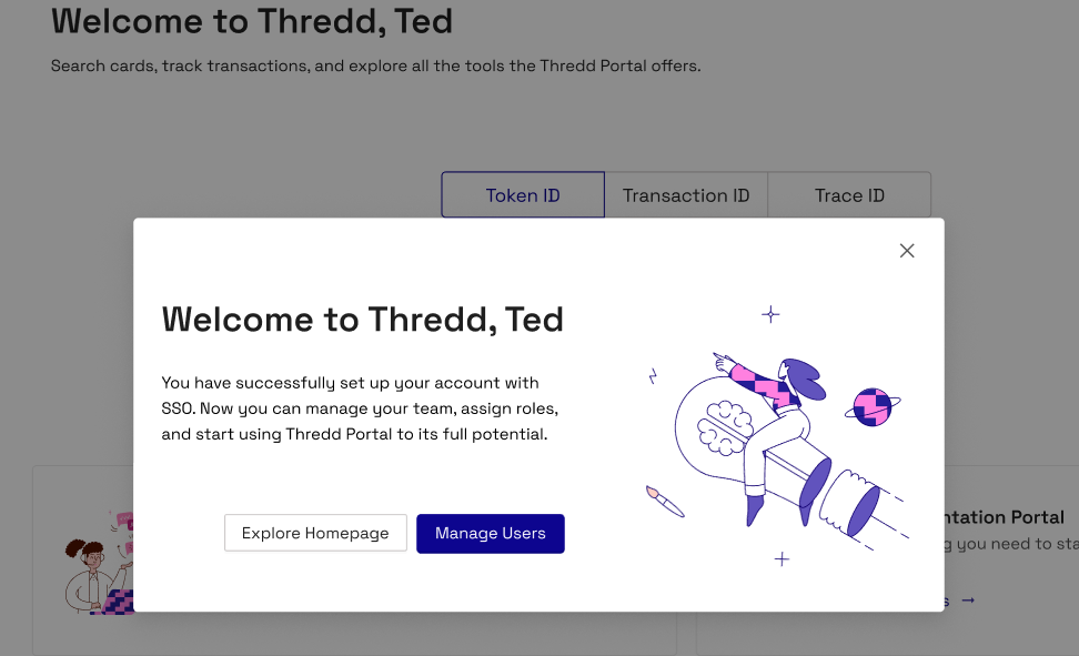 Thredd Portal Super Admin Setup welcome screen