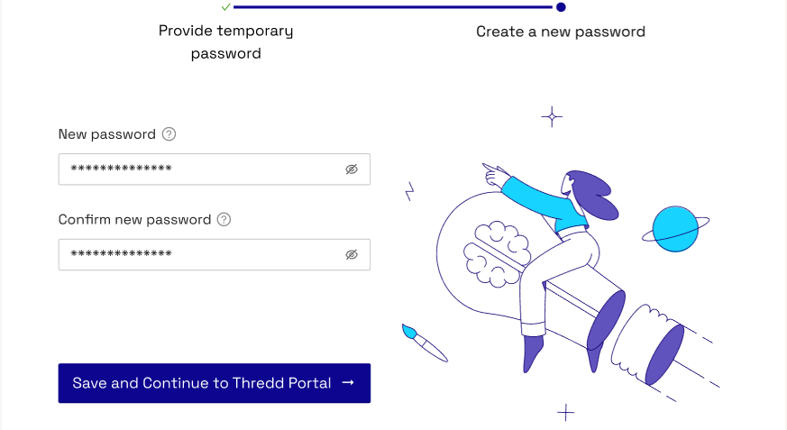 Creating a new password when registering for Thredd Portal for the first time