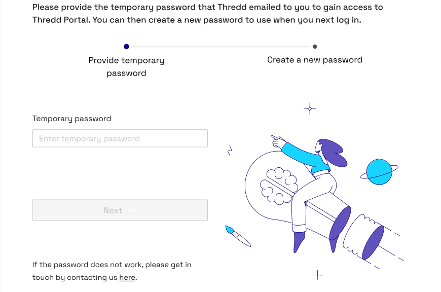 Thredd Portal User Setup using temporary password