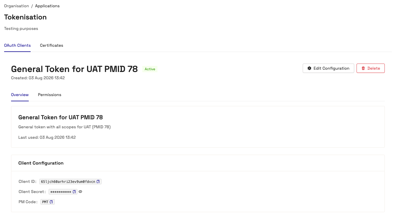 Review Create OAuth Client screen for an Application in the System Admin area of Thredd Portal